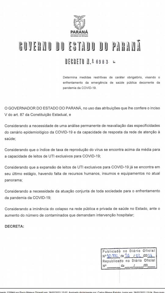 Decreto Estadual 6.983/2021 -
COVID-19