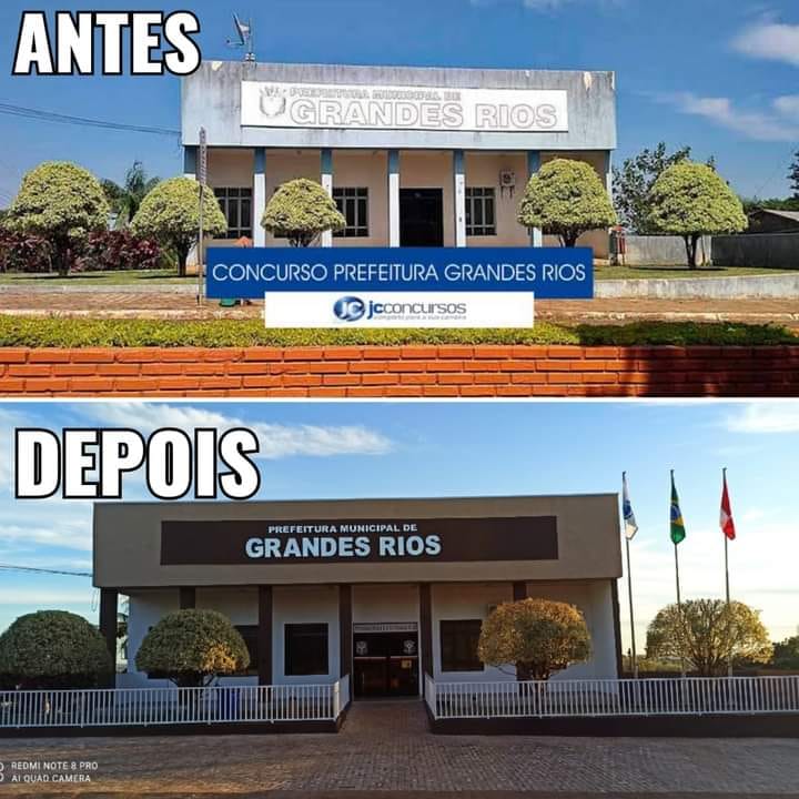 Antes e depois da fachada da Prefeitura