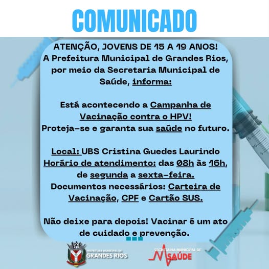 Comunicado - Vacinação contra o HPV
