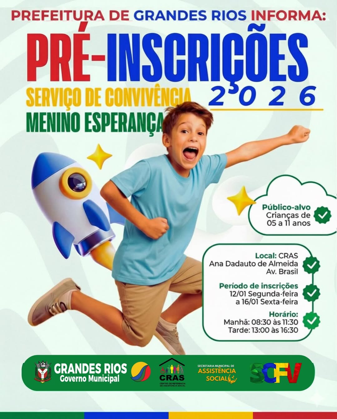 #PréInscrições2026 – Serviço de Convivência Menino Esperança