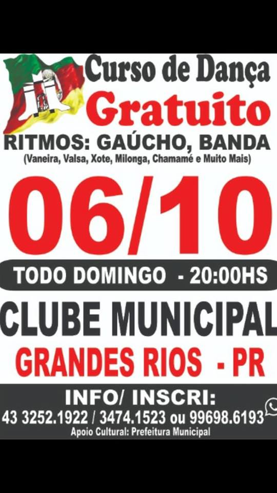 Atenção população de Grandes Rios! Curso de dança GRATUITO no município!