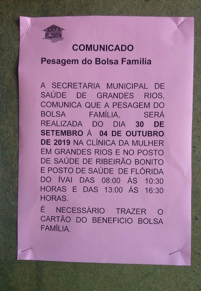COMUNICADO DO BOLSA FAMÍLIA GRANDES RIOS !!